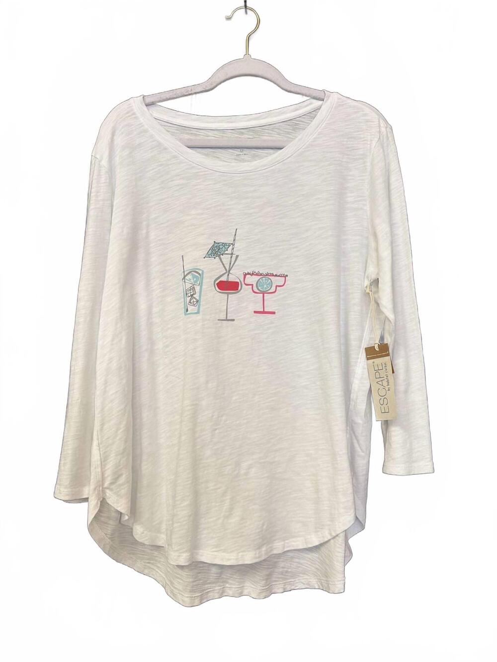 NEW ESCAPE BY HABITAT women's cocktail hi lo tee in white